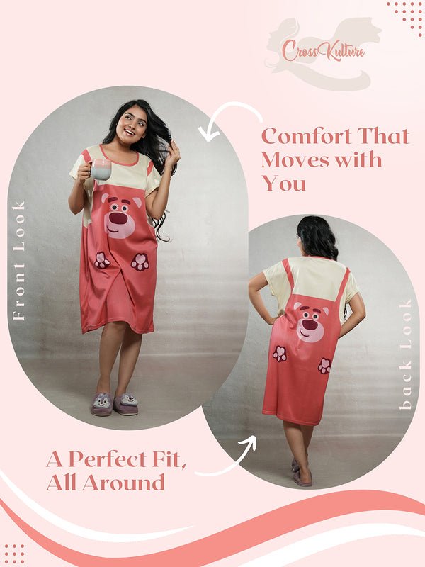 CrossKulture - LazyRoar Printed Long Tees nightdress infographic front and back view