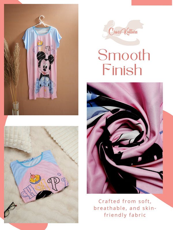 CrossKulture - LoungeBuddy Printed Long Tees nightdress fabric detailing image