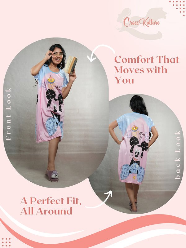 CrossKulture - LoungeBuddy Printed Long Tees nightdress infographic front and back view