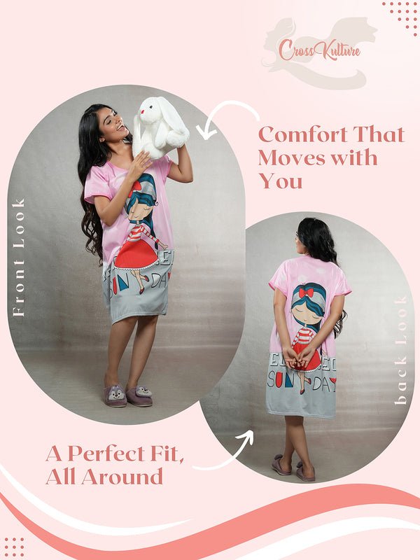 CrossKulture - FairyTales Printed Long Tees nightdress infographic front and back view