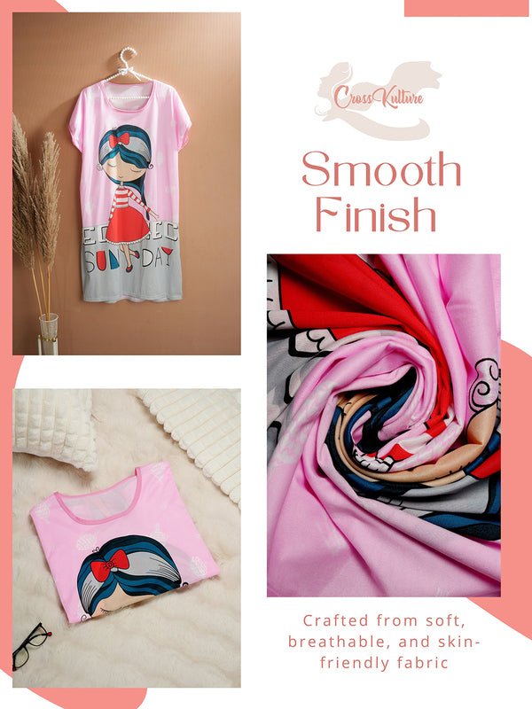 CrossKulture - FairyTales Printed Long Tees nightdress fabric detailing image