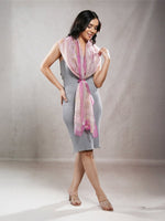 CrossKulture - RoseDrift Long Chiffon Scarf Pink front model view