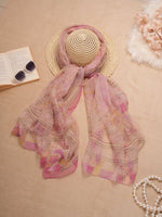 CrossKulture - RoseDrift Long Chiffon Scarf Pink on a hat view