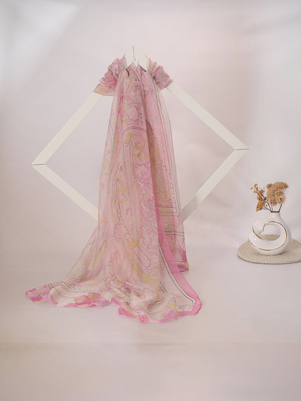 CrossKulture - RoseDrift Long Chiffon Scarf Pink full flare view
