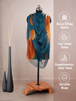 CrossKulture - OceanWhisper Long Chiffon Scarf Teal Orange infographic image
