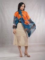 CrossKulture - OceanWhisper Long Chiffon Scarf Teal Orange front model view