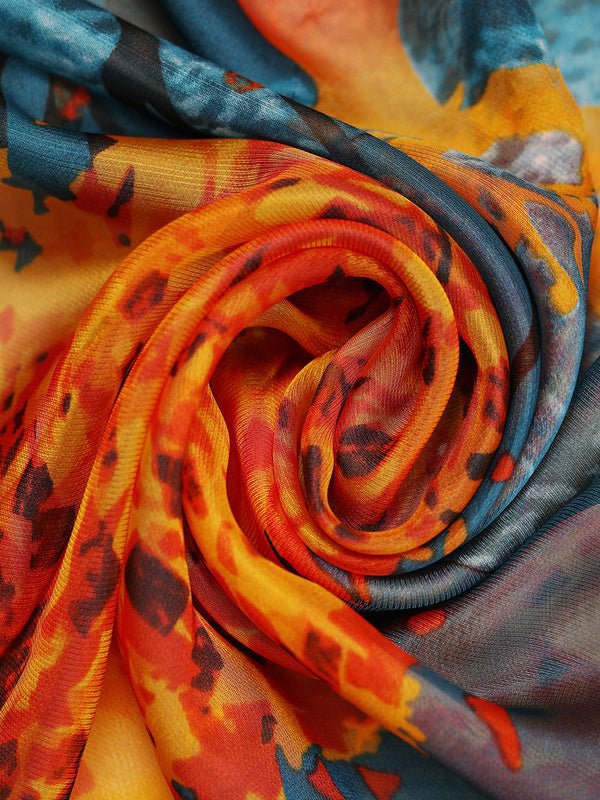 CrossKulture - OceanWhisper Long Chiffon Scarf Teal Orange fabric view