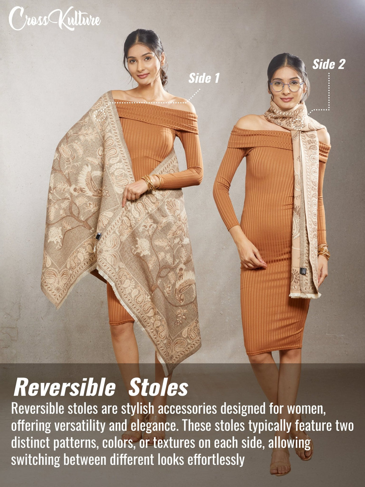CrossKulture - SteamyBrew Paiseley pattern wool Scarf model view