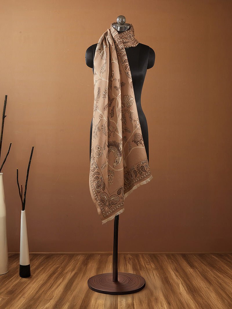 CrossKulture - SteamyBrew Paiseley pattern wool Scarf mannequin view