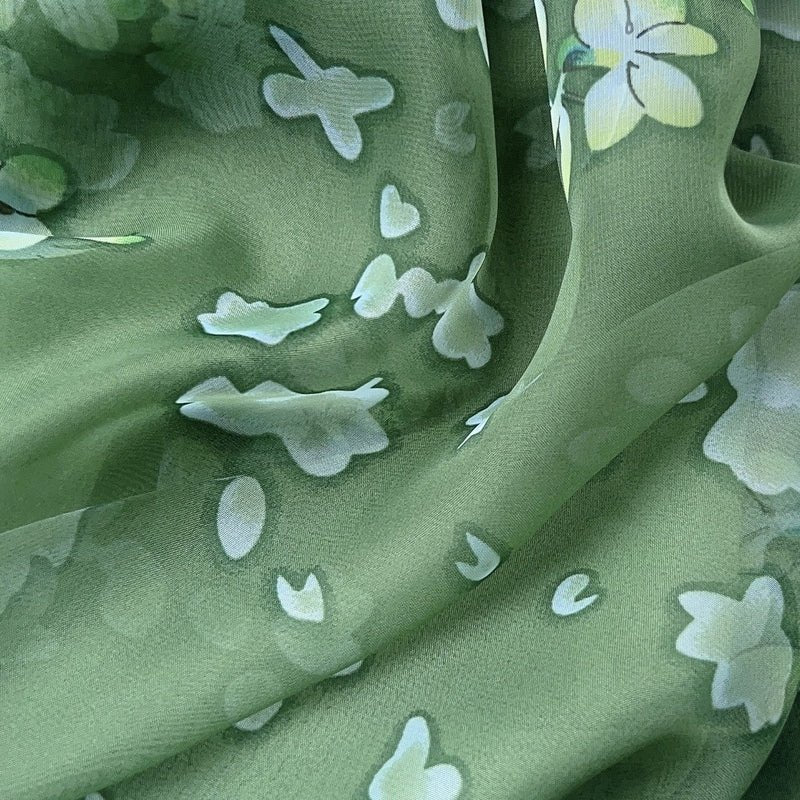 CrossKulture - WillowWinds Long Chiffon Scarf Green fabric detailing view