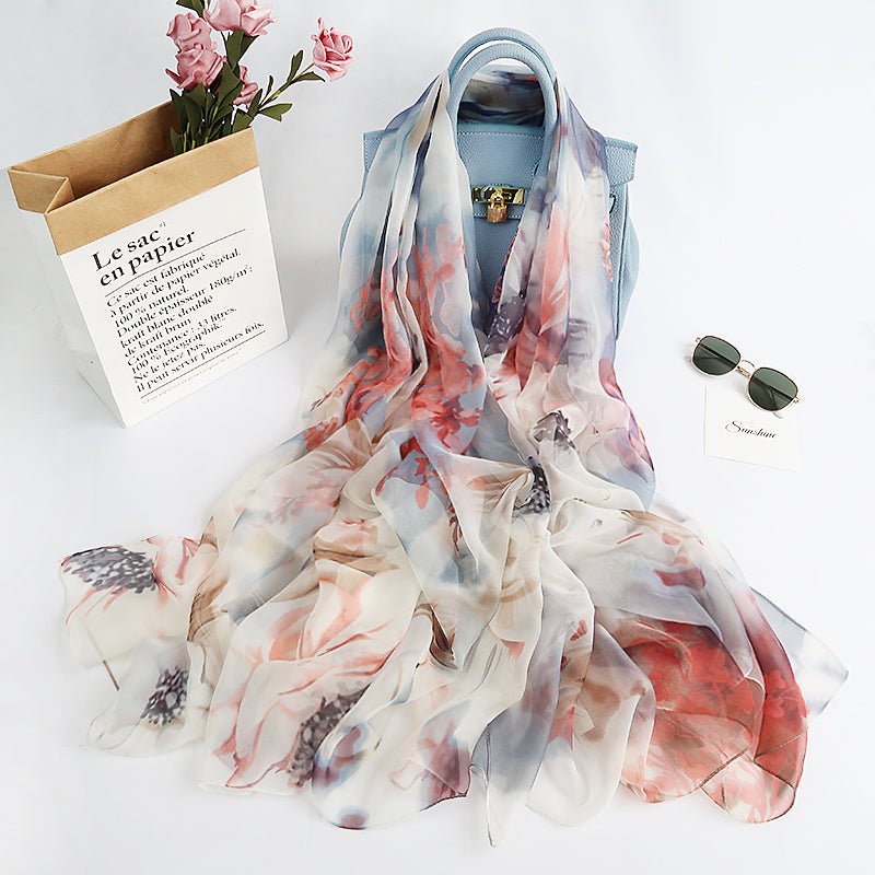 CrossKulture - LushBreeze Long Chiffon Scarf White Multicoloured placed on a bag view