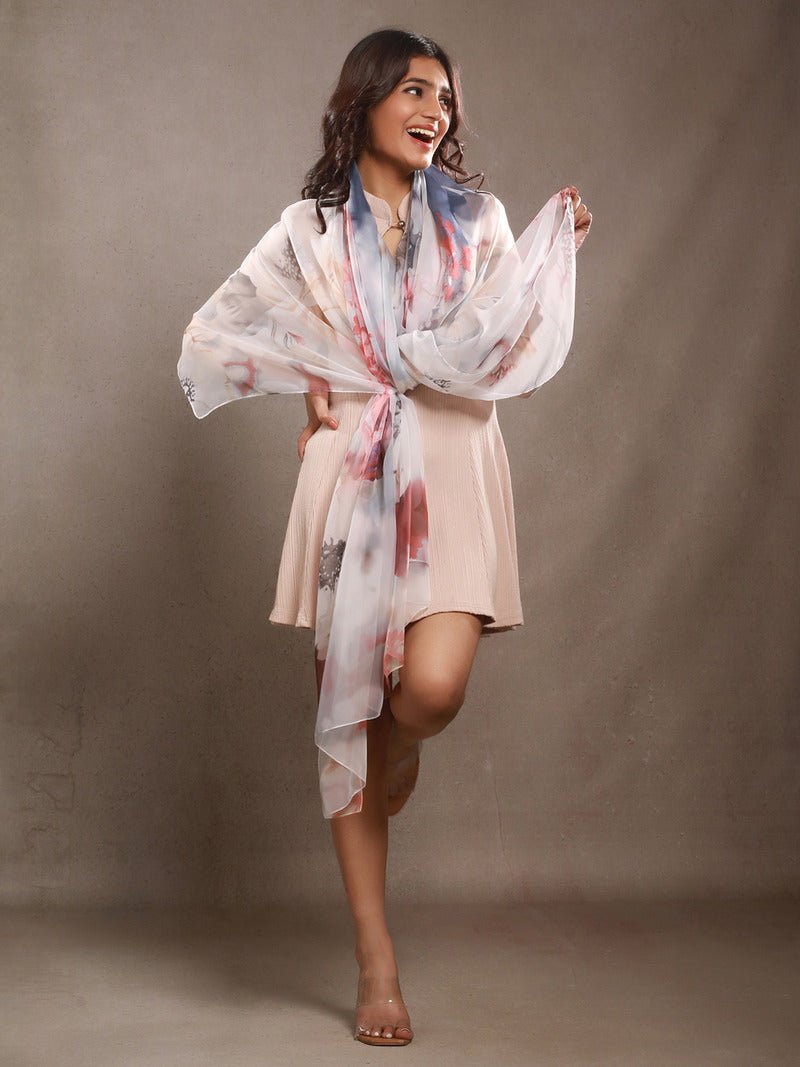 CrossKulture - LushBreeze Long Chiffon Scarf White Multicoloured front model view