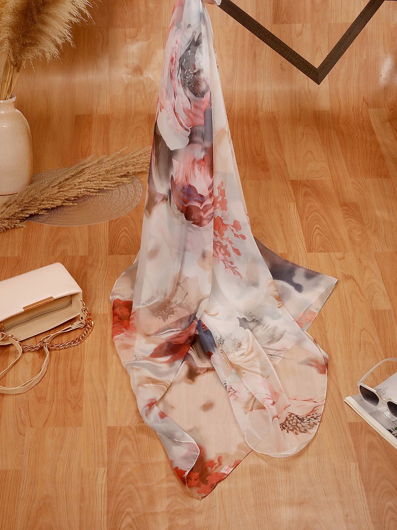 CrossKulture - LushBreeze Long Chiffon Scarf White Multicoloured flare view