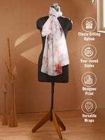 CrossKulture - LushBreeze Long Chiffon Scarf White Multicoloured infographic image showing features