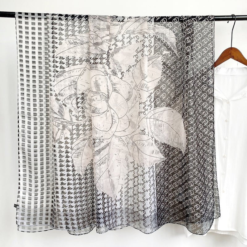 CrossKulture - MistyWhiff Long Chiffon Scarf Black full open view