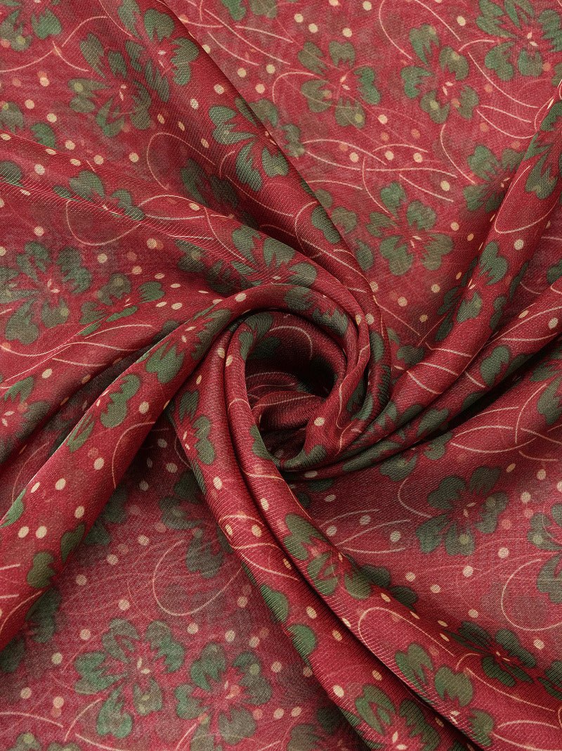 CrossKulture - AeroFlora Long Chiffon Scarf Maroon fabric detailing view