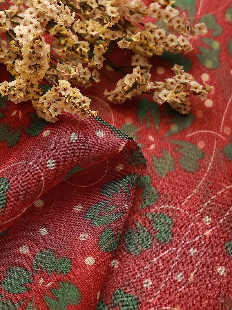 CrossKulture - AeroFlora Long Chiffon Scarf Maroon fabric detailing view