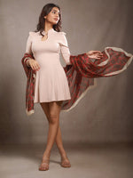 CrossKulture - AeroFlora Long Chiffon Scarf Maroon model showing full scarf view