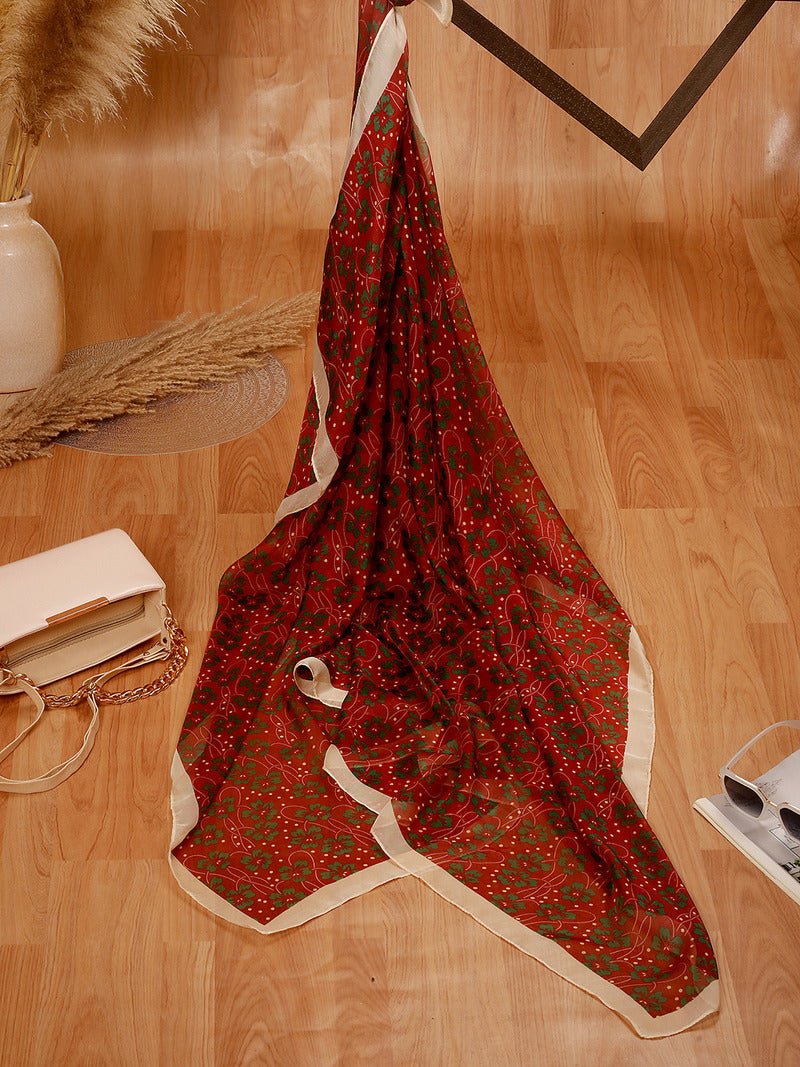 CrossKulture - AeroFlora Long Chiffon Scarf Maroon full flare view