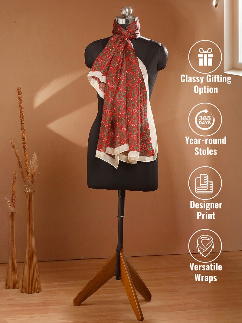 CrossKulture - AeroFlora Long Chiffon Scarf Maroon infographic image showing features