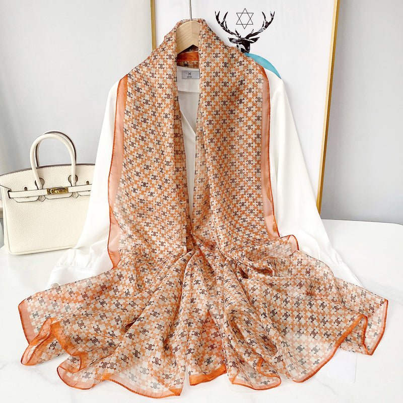 CrossKulture - CrispZephyr Long Chiffon Scarf Orange round full flare view