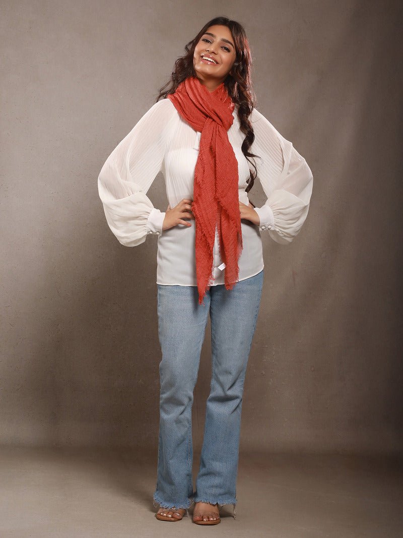 CrossKulture - RustTint Rust Crinkled Cotton Scarf front model view