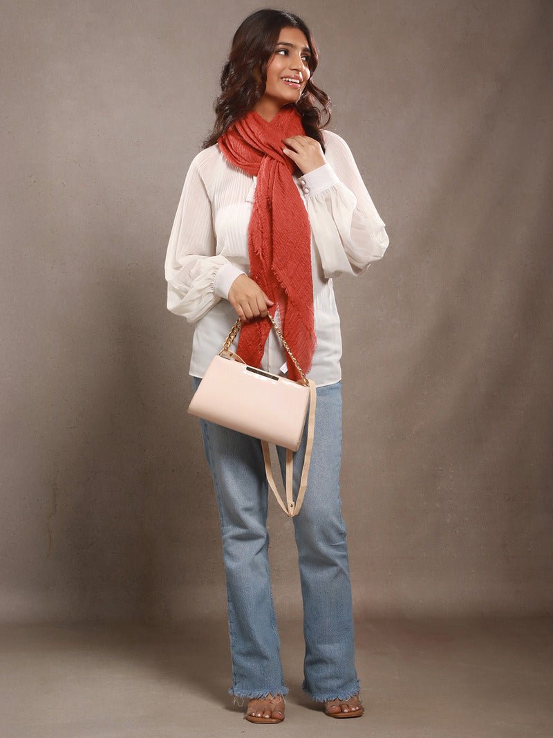 CrossKulture - RustTint Rust Crinkled Cotton Scarf front model view