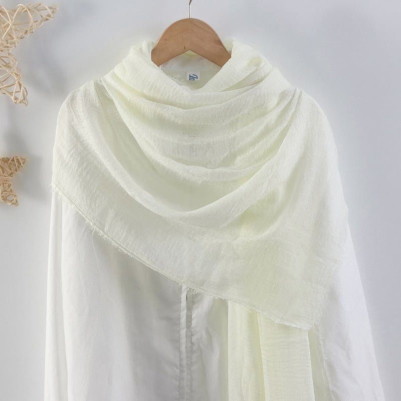 CrossKulture - WhiteLight White Crinkled Cotton Scarf styled on a hanger view