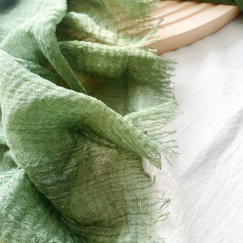 CrossKulture - OilveOil Green Crinkled Cotton Scarf fabric detailing view