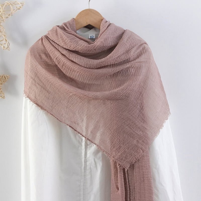 CrossKulture - BrownBread Brown Crinkled Cotton Scarf styled on a hanger view