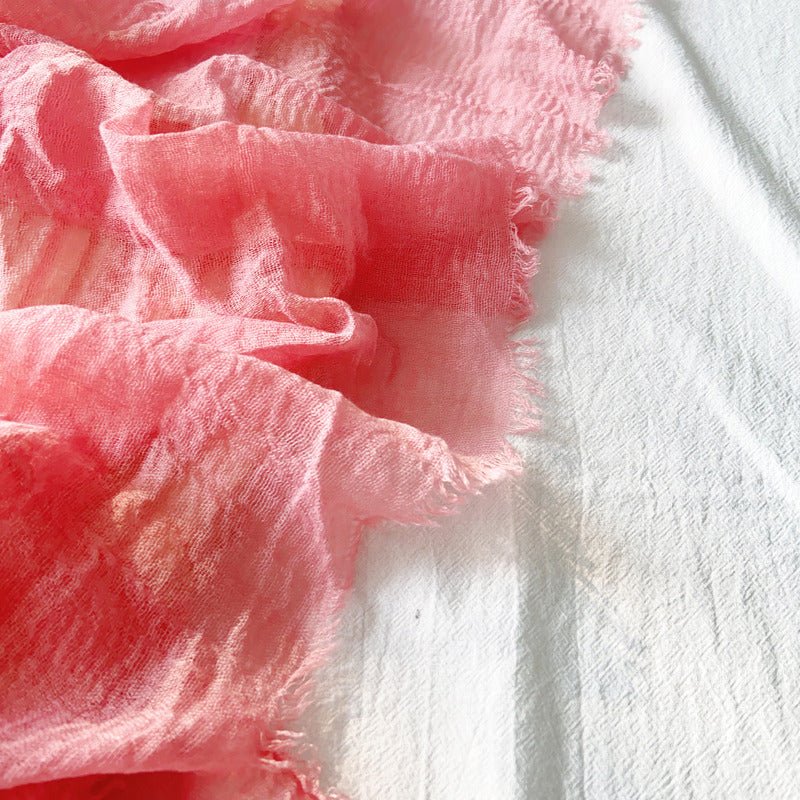 CrossKulture - PinkSlip Rose Pink Crinkled Cotton Scarf fabric detailing view