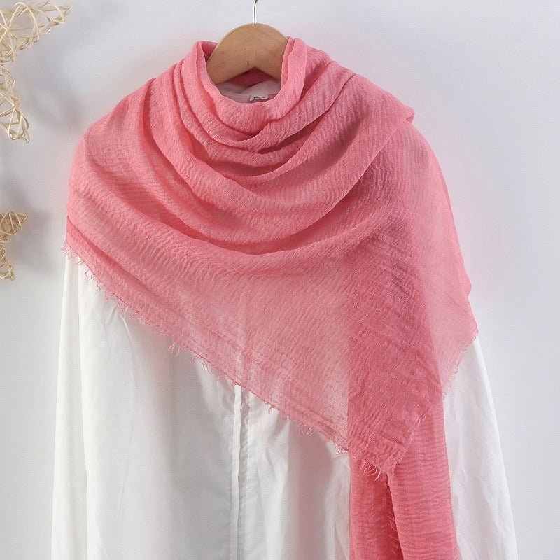 CrossKulture - PinkSlip Rose Pink Crinkled Cotton Scarf styled on a hanger view