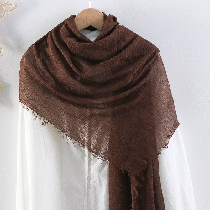 CrossKulture - CoffeeBeans Coffee Crinkled Cotton Scarf styled on a hanger view