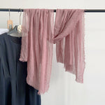 CrossKulture - ChampagneSip Soft Pink Crinkled Cotton Scarf hanging on a handle view