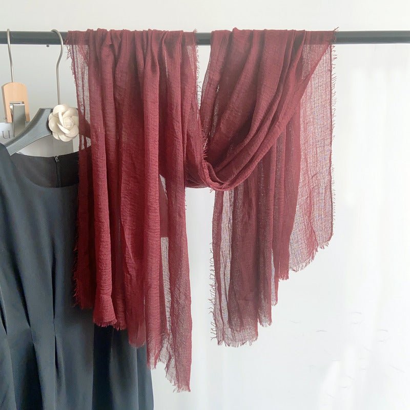CrossKulture - WineCase Wine Crinkled Cotton Scarf hanging on a handle view