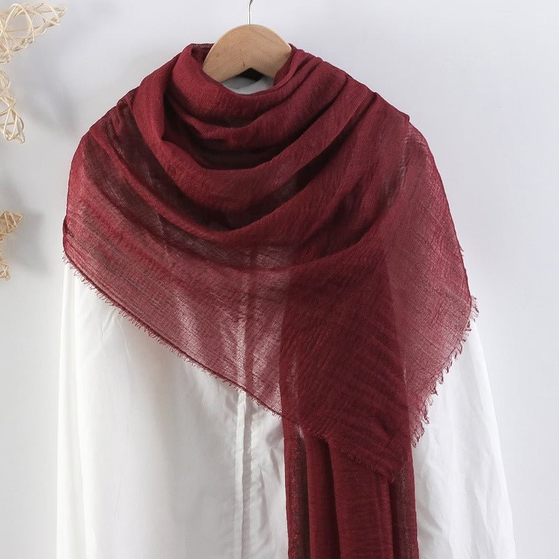 CrossKulture - WineCase Wine Crinkled Cotton Scarf styled on a hanger view