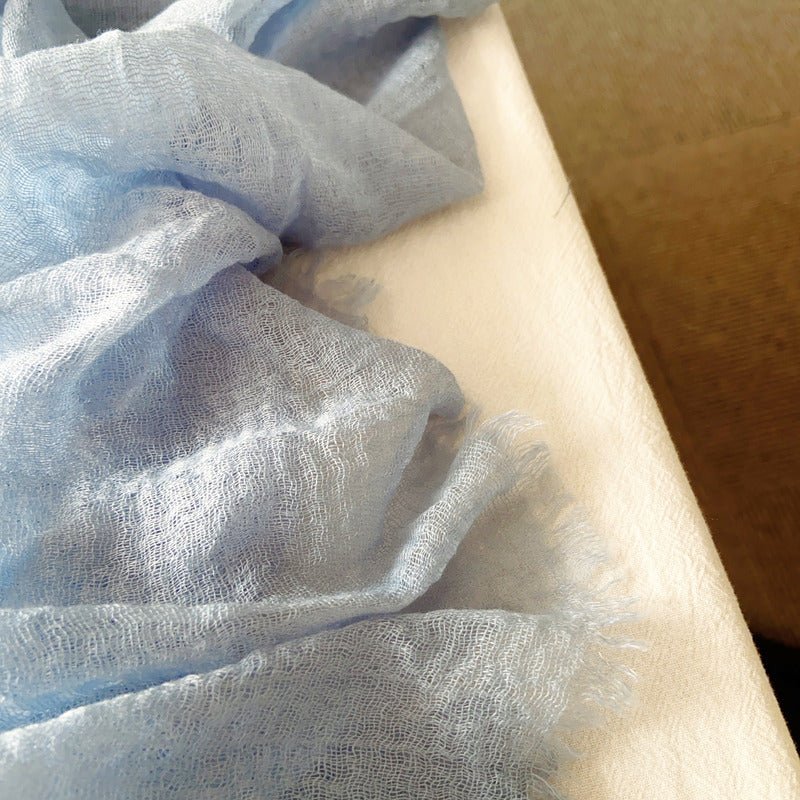 CrossKulture - BlueSky Light Blue Crinkled Cotton Scarf fabric detailing view