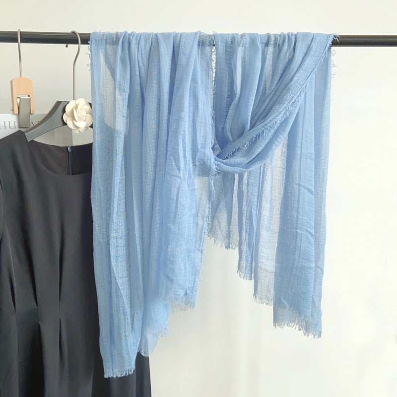 CrossKulture - BlueSky Light Blue Crinkled Cotton Scarf hanging on handle view