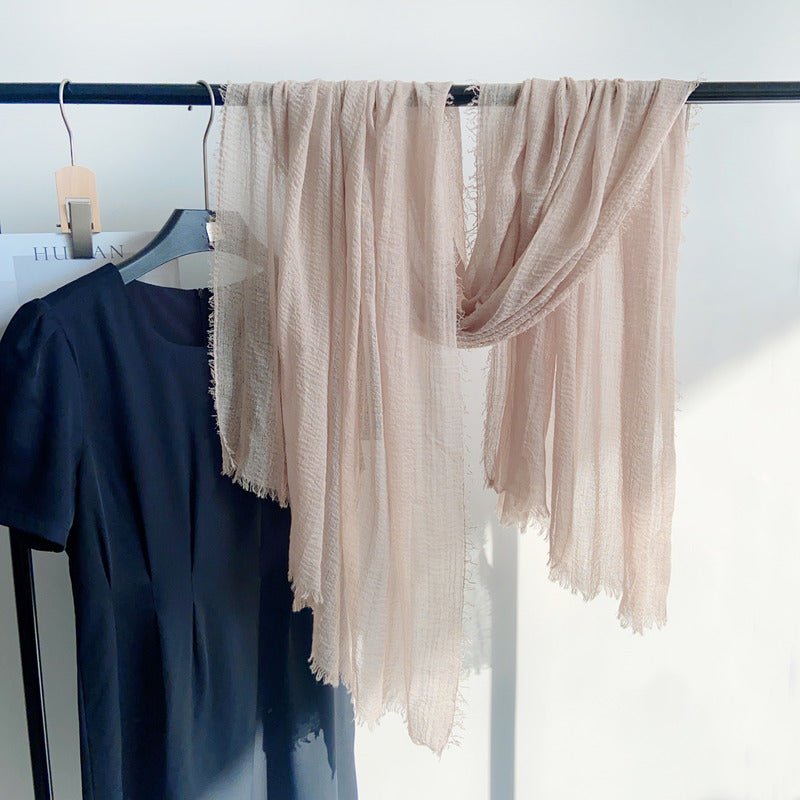 CrossKulture - FawnHue Light Brown Crinkled Cotton Scarf hanging on handle view