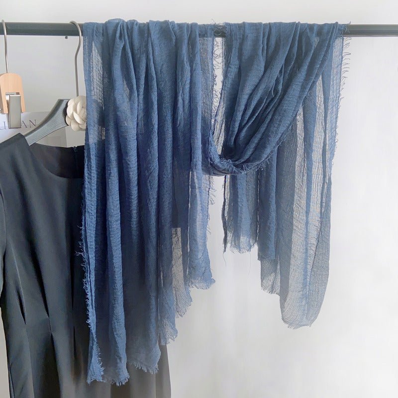 CrossKulture - GreyMood Grey Crinkled Cotton Scarf hanging on a handle view