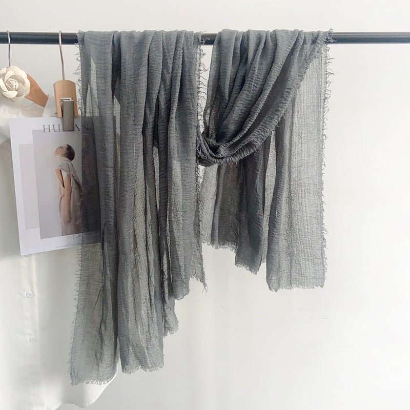 CrossKulture - CharcoalGrill Slate Crinkled Cotton Scarf hanging on handle view