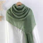 CrossKulture - OilveOil Green Crinkled Cotton Scarf styled on a hanger view
