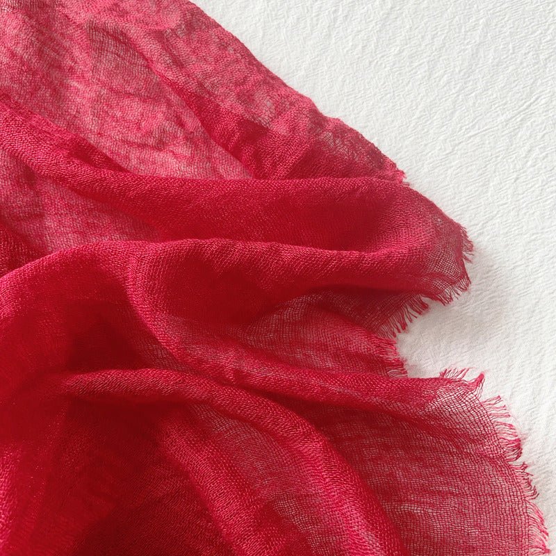 CrossKulture - RedFlag Red Crinkled Cotton Scarf fabric detailing view