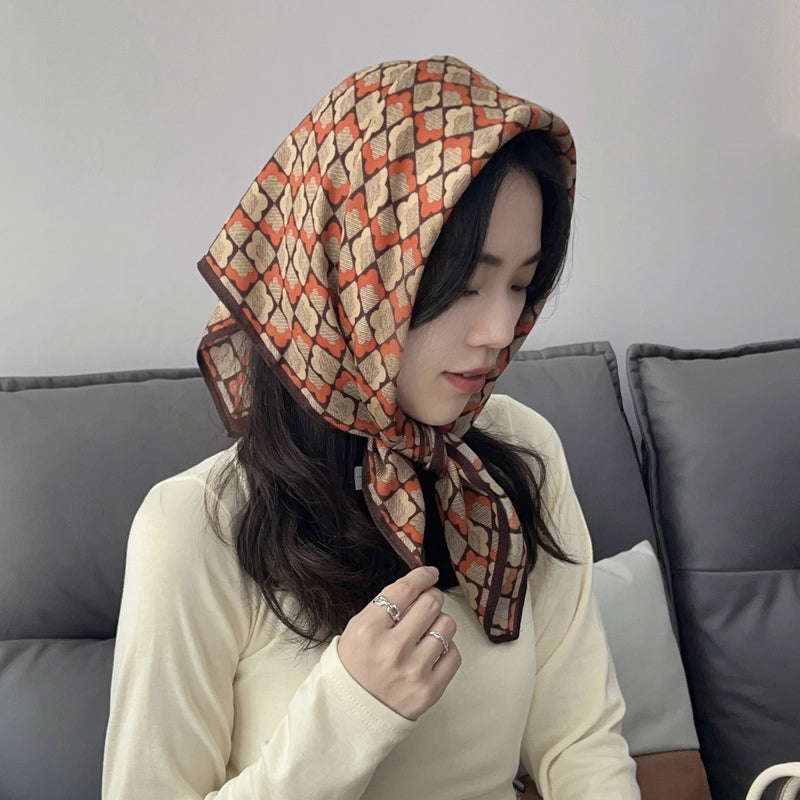 WovenHarmony Herringbone Weave Small Square Scarf