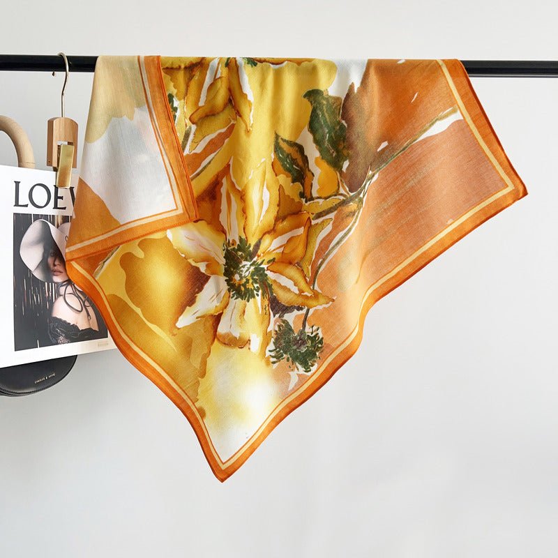 CrossKulture -WovenGrace Herringbone Weave Small Square Scarf hanging on a handlebar