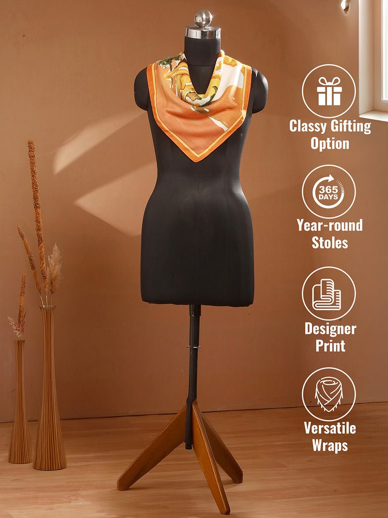 CrossKulture -WovenGrace Herringbone Weave Small Square Scarf infographic image showing features