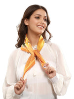 CrossKulture -WovenGrace Herringbone Weave Small Square Scarf model knot style view