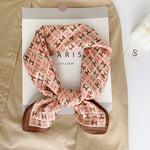 CrossKulture -WovenLetters Herringbone Weave Small Square Scarf knot style view