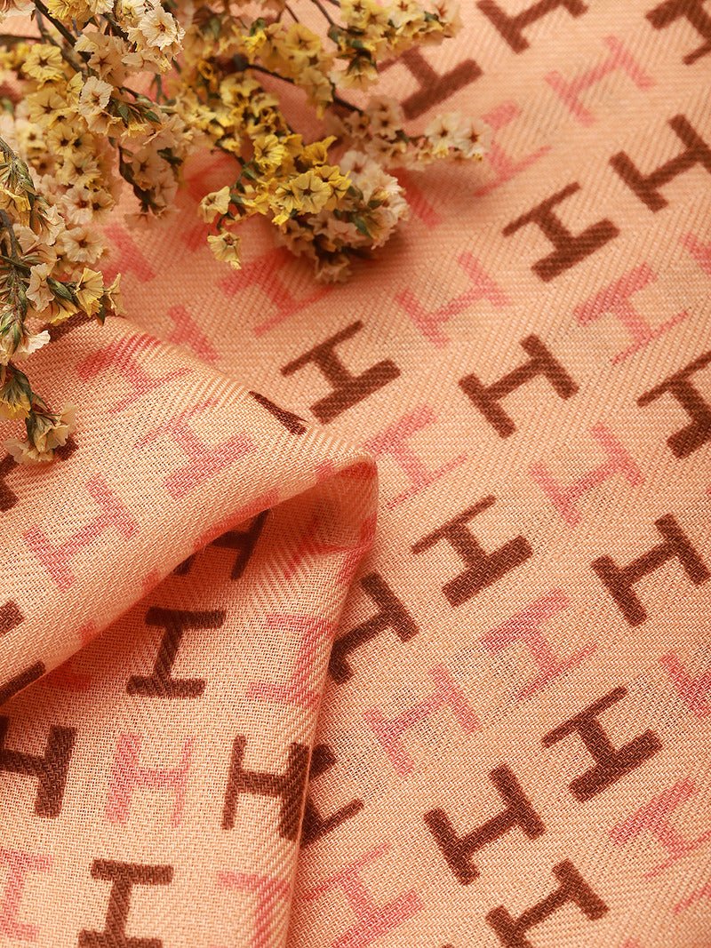 CrossKulture -WovenLetters Herringbone Weave Small Square Scarf fabric detailing view