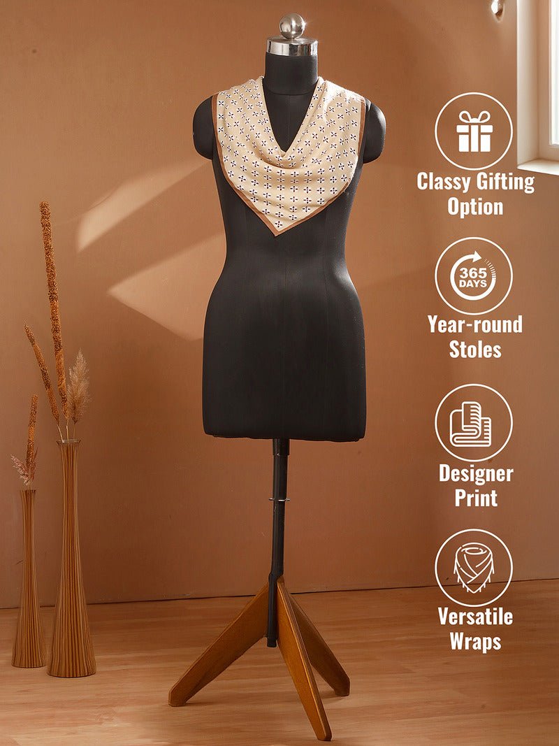 CrossKulture - WovenElegance Herringbone Weave Small Square Scarf infographic image showing features